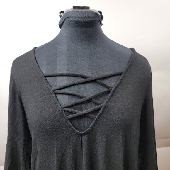 Ecote Urban Outfitters Criss-Cross Front Mini Dress | Size L | NWT Black Stretch - Picture 3 of 12